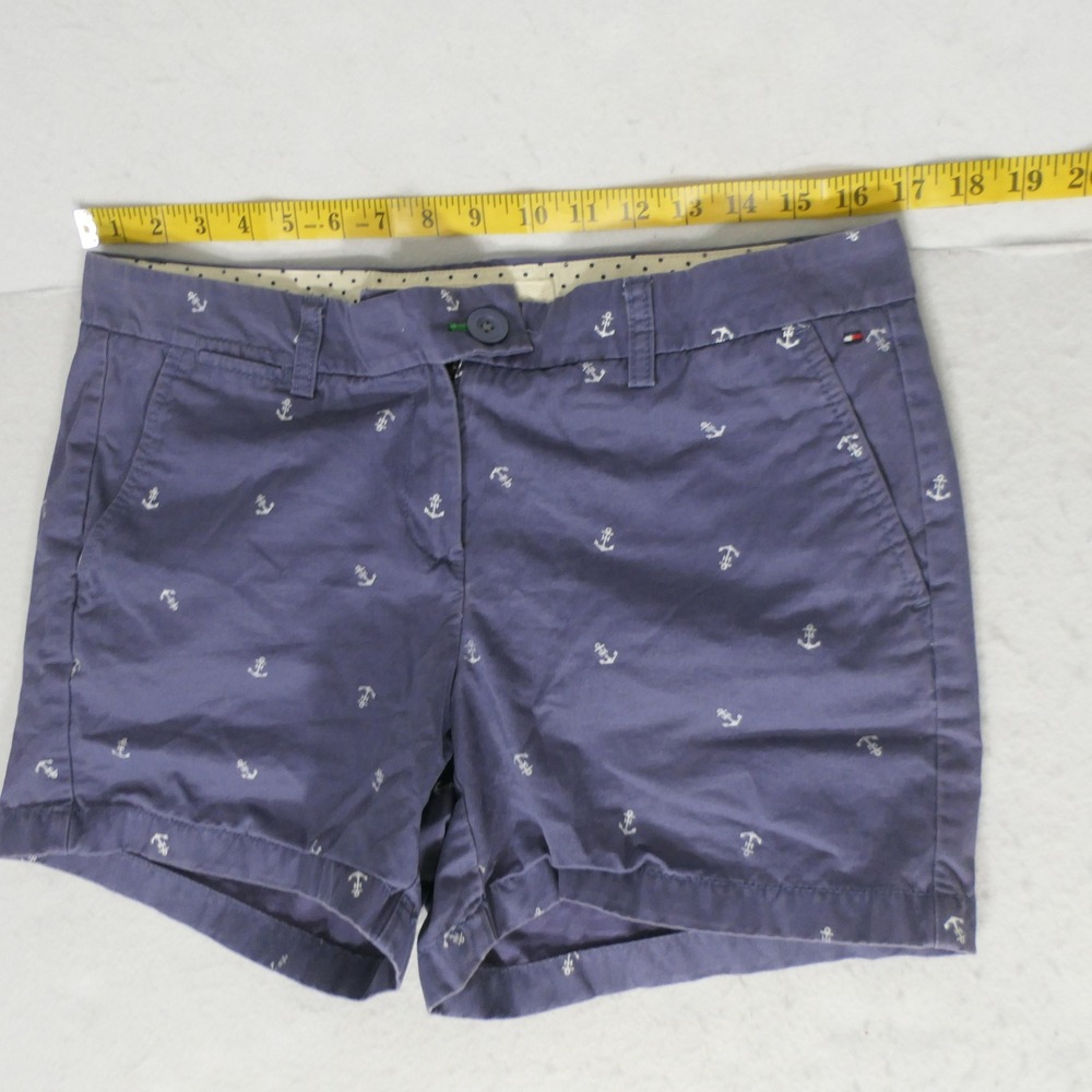 Tommy Hilfiger Womens Chino Shorts 8 Blue Nautical Anchor Print Preppy Coastal